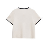 Contrasting Trim Round-Neck Knitted Tee