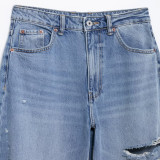 Distressed Mid-Rise Relaxed Denim