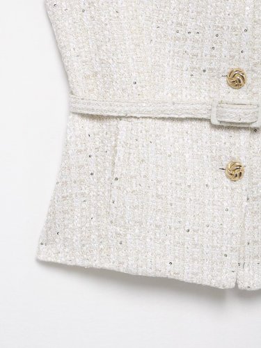 ihoov Pearl-Embellished Textured Belted Vest