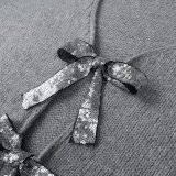 Sequin Butterfly Bow Oversized Knit Cardigan