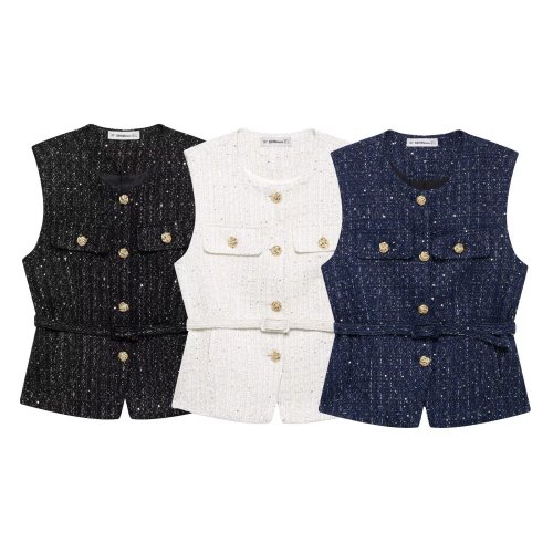 ihoov Pearl-Embellished Textured Belted Vest