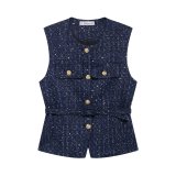 ihoov Pearl-Embellished Textured Belted Vest