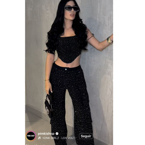 Rhinestone Fishbone Cropped Corset Tank