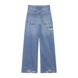 Distressed Mid-Rise Relaxed Denim