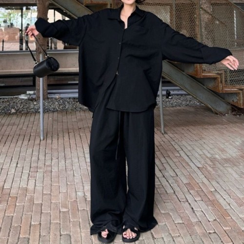 Polo Shirt and Wide-Leg Pants Two-Piece Summer Loungewear Set