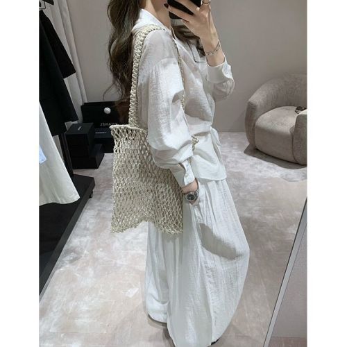 Asymmetric French V-Neck Twist Knot Blouse and pants Set