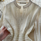 Elegance Revival - Lace Trimmed V-Neck Maxi Dress for Women