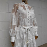 Lace Embroidered Waist-Cinched Hollow-Out Maxi Dress