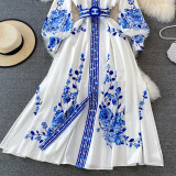 IHOOV's Qinghua Ceramic Inspired A-Line Gown with Stand Collar & Single Row Buttons