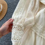 Elegance Revival - Lace Trimmed V-Neck Maxi Dress for Women