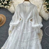 Elegance Revival - Lace Trimmed V-Neck Maxi Dress for Women