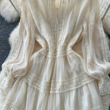 Elegance Revival - Lace Trimmed V-Neck Maxi Dress for Women