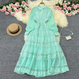 Elegance Revival - Lace Trimmed V-Neck Maxi Dress for Women