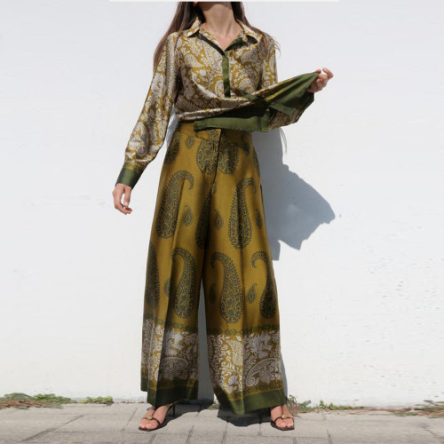 Ethereal Elegance satin Printed Shirt and Pants Set