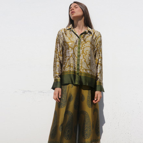 Ethereal Elegance satin Printed Shirt and Pants Set