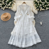 Elegance Revival - Lace Trimmed V-Neck Maxi Dress for Women