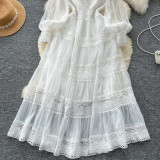 Elegance Revival - Lace Trimmed V-Neck Maxi Dress for Women