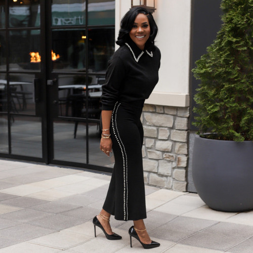 ihoov's Casual Pearl-Edged Two-Piece Set