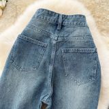 Diamond-Studded High-Waisted Slimming Straight Leg Jeans