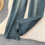 Diamond-Studded High-Waisted Slimming Straight Leg Jeans