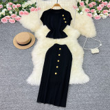 Metallic Accent Knit Top & Fitted Midi Skirt Set