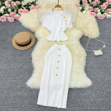 Metallic Accent Knit Top & Fitted Midi Skirt Set