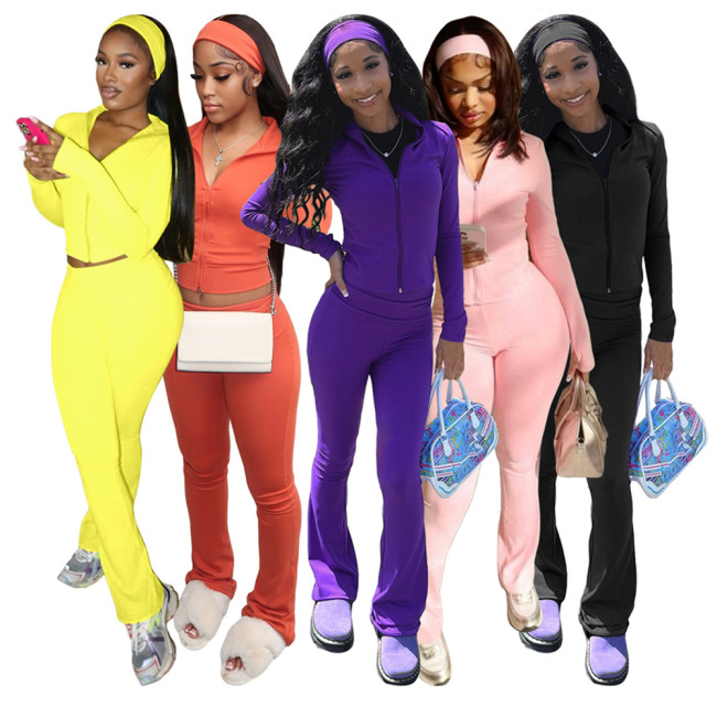 Fleece Lined Cropped top with Flared Waist & Bell Sleeves Set