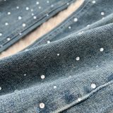 Diamond-Studded High-Waisted Slimming Straight Leg Jeans