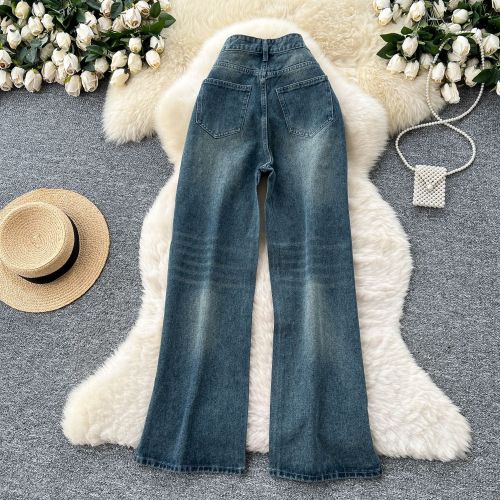Diamond-Studded High-Waisted Slimming Straight Leg Jeans