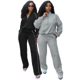 Striped Cropped Hoodie & Straight-Leg Joggers Set