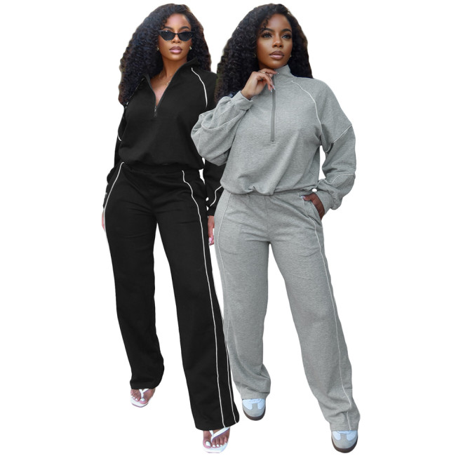 Striped Cropped Hoodie & Straight-Leg Joggers Set