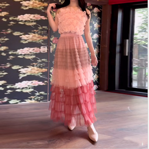 IHOOV's Ombre Tulle Midi A-Line Irregular Mesh Dress