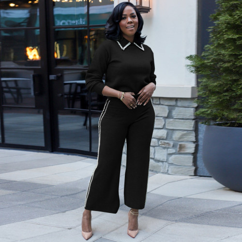 ihoov's Casual Pearl-Edged Two-Piece Set