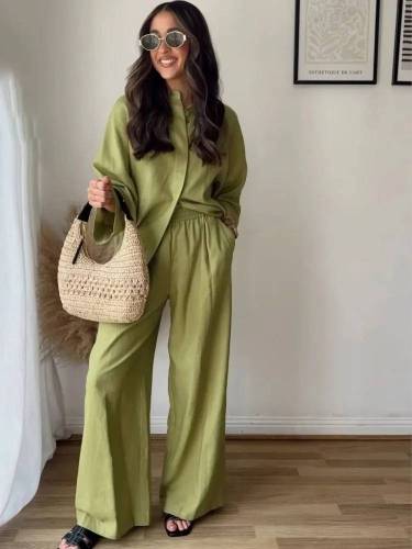 ihoov's Relaxed Fit Shirt & Wide Leg Pant Set