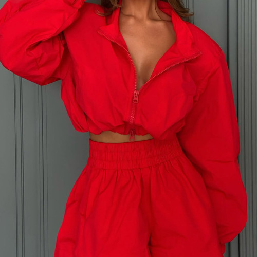 ihoov Fashion Forward Collar Long Sleeve Top & Shorts Set