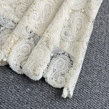 Lace Embroidered Blouse & High-Waisted Midi Skirt Set