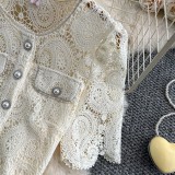 Lace Embroidered Blouse & High-Waisted Midi Skirt Set