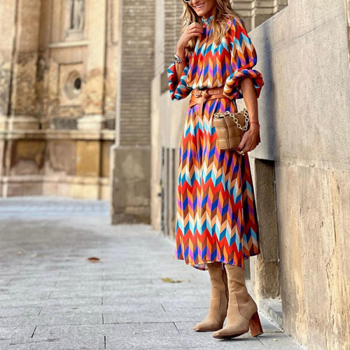 ihoov's Stand Collar Long Sleeve Midi Dress