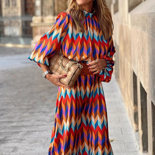ihoov's Stand Collar Long Sleeve Midi Dress