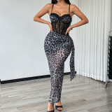 Fierce Leopard Print Lace Bodycon Halter Dress