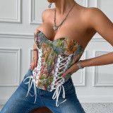 Embroidered Corset Backless Fishbone Bralette with Waist