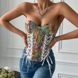 Embroidered Corset Backless Fishbone Bralette with Waist
