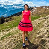 Striped U-Neck Ruffle Sleeveless Knit Dress with Tiered Skirt