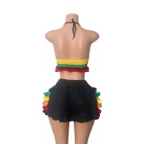 Color-Block Knit Off-The-Shoulder Top & Ruffled Shorts Set