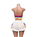 Color-Block Knit Off-The-Shoulder Top & Ruffled Shorts Set