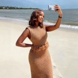 Fringe Sleeveless High-Neck Top & Bodycon Maxi Skirt Set