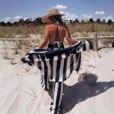 Contrasting V-Neck Striped Knit Top & Wide Leg Pants Set