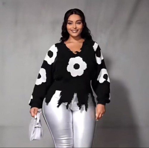 Distressed Cross Fringe Oversized Sweater