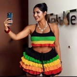 Color-Block Knit Off-The-Shoulder Top & Ruffled Shorts Set