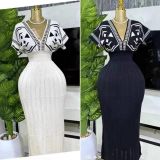 Elegant V-Neck High-Waisted Knit Floral Maxi Dress with Short Sleeves